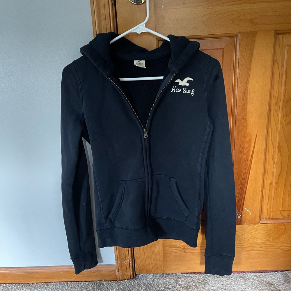 Navy Blue Hollister Zip Up Hoodie